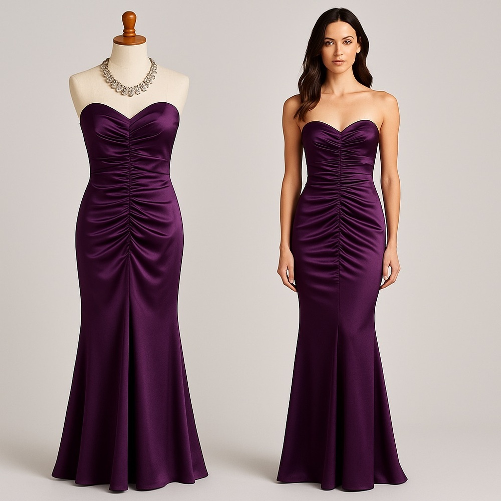 XSCAPE Joanna Chen Plum Strapless Mermaid Trumpet Evening Gown Size 12